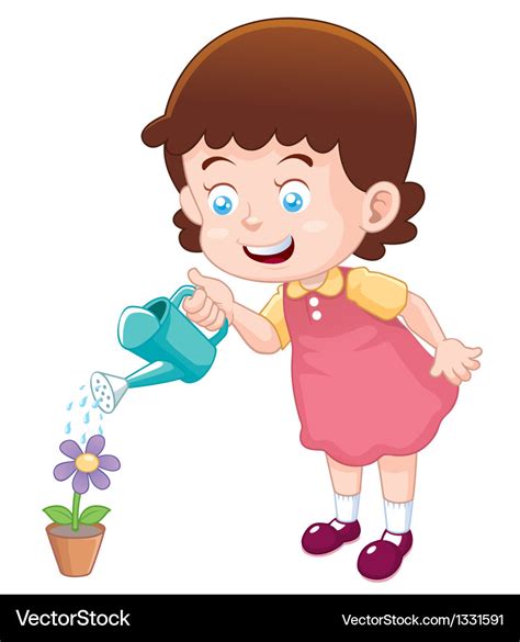 Little Girl Watering Flower Royalty Free Vector Image