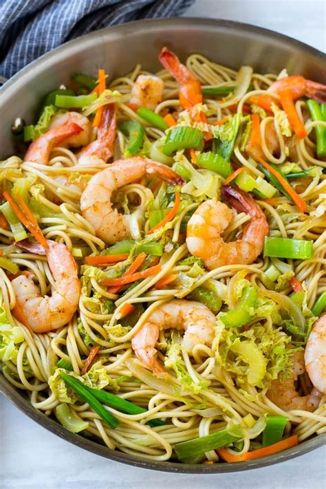 Shrimp Broccoli And Noodles In A Skillet