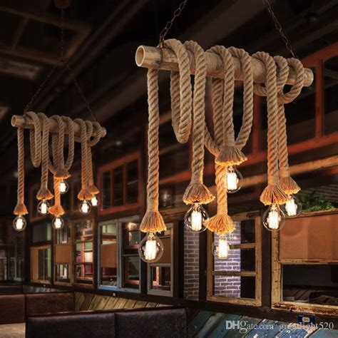 Diy Industrial Vintage Hemp Rope Chandelier Pendant Light Bamboo
