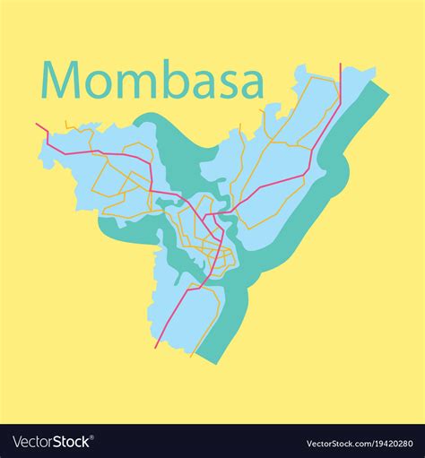 Flat Line Art Design Mombasa City Map Royalty Free Vector