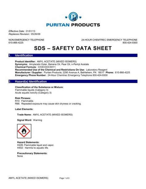 Sds Safety Data Sheet Puritan Products