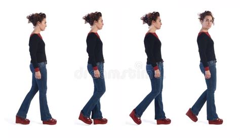 Woman With Jeans Front Back And Side View On White Background Stock