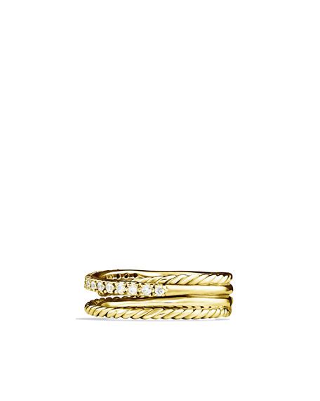 David Yurman Crossover Ring With Diamonds In Gold