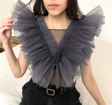 V Neck Tulle Top Ruffle Sleeves Blouse Several Layers Tulle Etsy