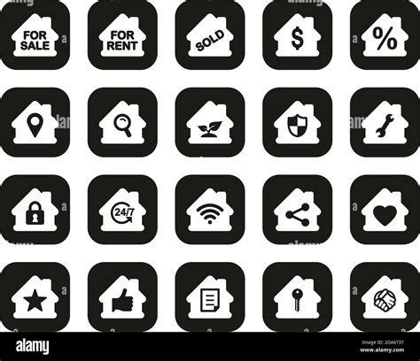 Iconos De Bienes Raíces Blanco Sobre Negro Flat Design Set Big Imagen