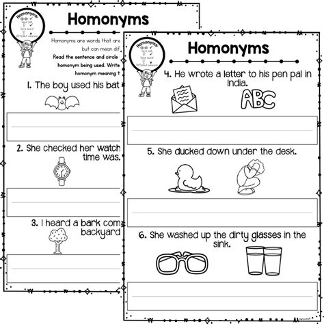 Homonym Match And Write Worksheets Top Teacher