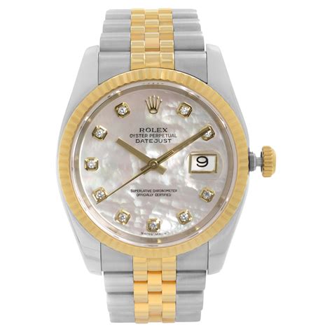 Rolex 36mm Datejust White Mop String Diamond Dial With Diamond And