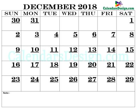 December 2018 Calendar Printable