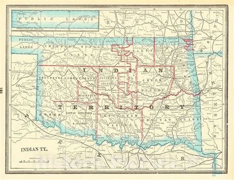 Historic Map 1892 Indian Territory Vintage Wall Art Historical