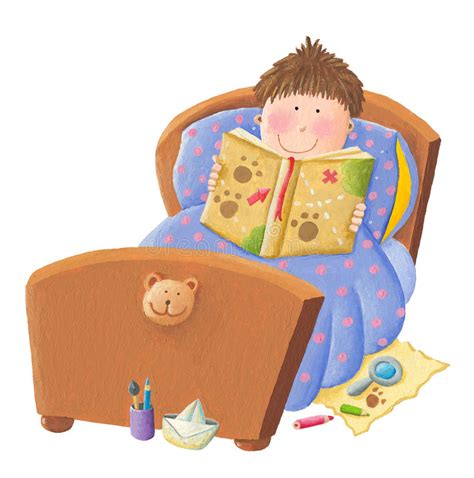 Boy Reading Bed Time Story Stock Illustration Illustration Of Male