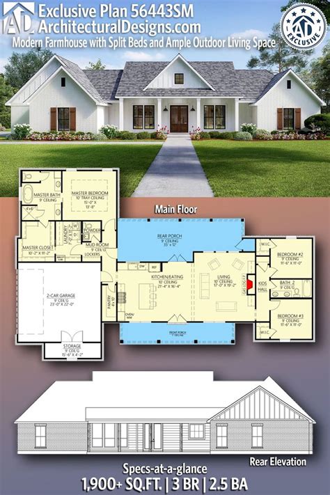 The Floor Plan For This Modern Farmhouse House Is Very Large And Has