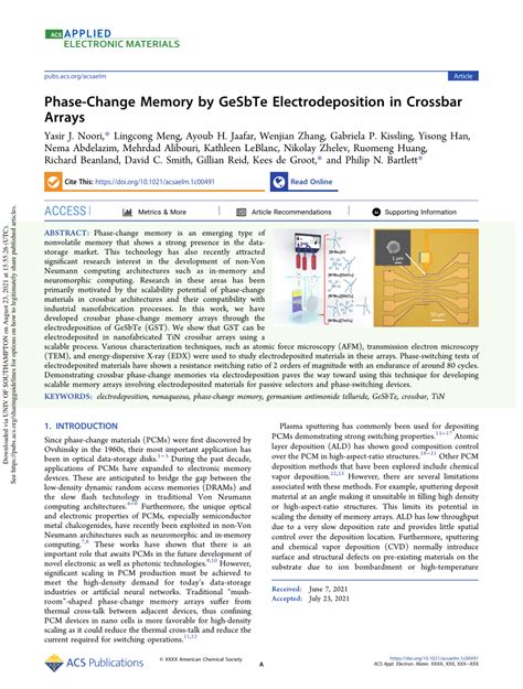 Pdf Phase Change Memory By Gesbte Electrodeposition In Crossbar Arrays