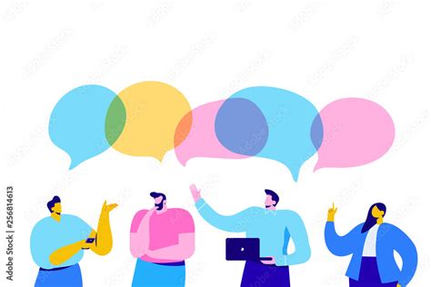Group Of People Having Conversation Communication Discussing Dialogue Speech Bubbles Flat