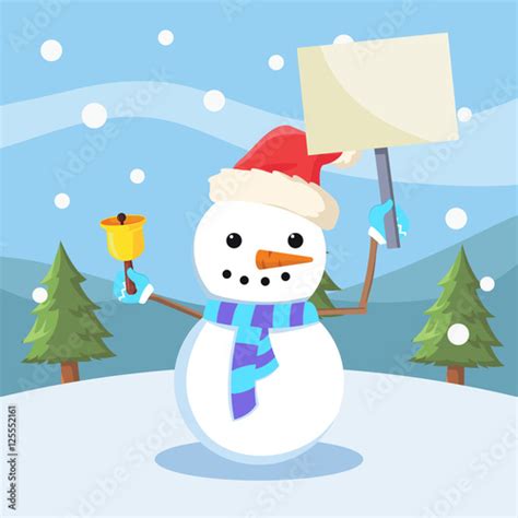 Snowman Holding Sign Vector Illustration Design Stock Vector Adobe Stock