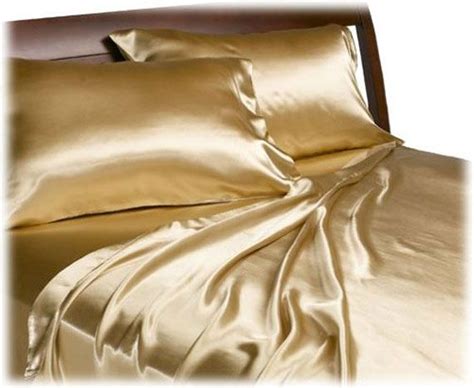 Silky Bed Sheets Satin Bedding Sheet Sets Queen Gold Bed