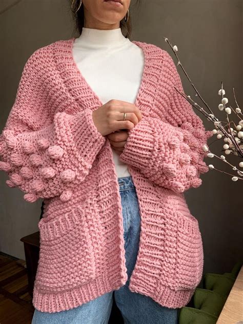 Knit Cardigan Oversized Pink Cardigan Cozy Chunky Knit Pink Etsy