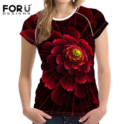Forudesigns Summer Harajuku Women T Shirt D Red Floral Printed Tee
