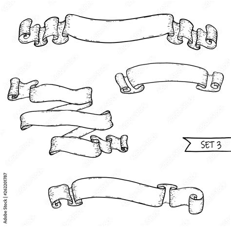 Paper Scrolls And Ribbon Banners Hand Drawn Sketch Vector