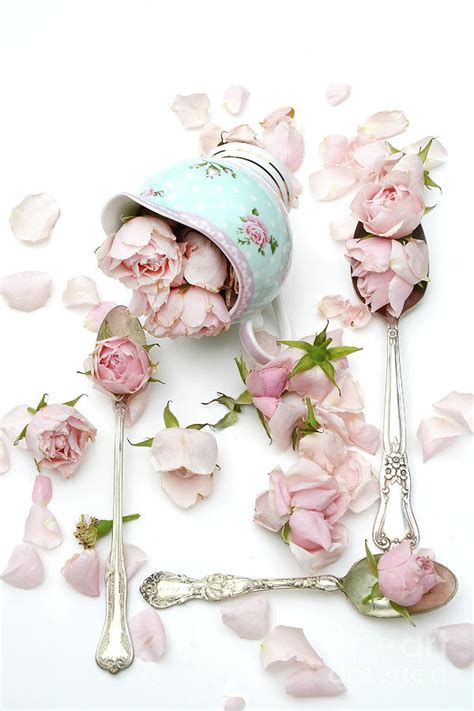 Shabby Chic Cottage Pink Aqua Roses Vintage Spoons Romantic Roses