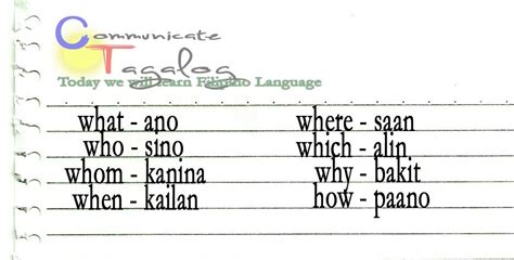 Tagalog Learning Basic Vocabulary Tagalog Words English Vocabulary