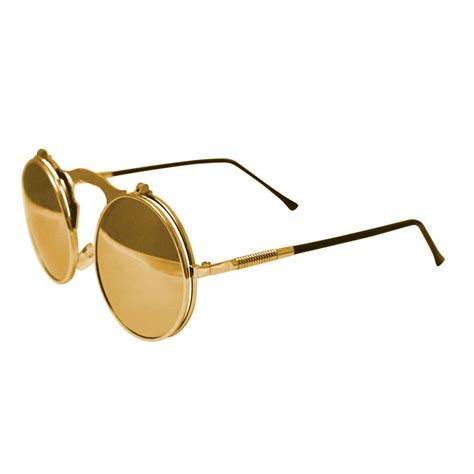 Gold Glasses With Gold Mirror Lenses Metal Sunglasses Sunglasses Mirrored Lens