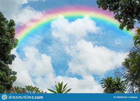 Rainbow In Blue Sky Stock Photo Image Of Seasonal Environment 180605424