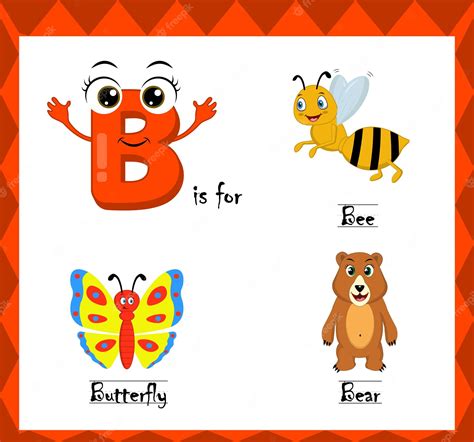 Premium Vector Letter B Vector Alphabet B For Bee Butterfly Bear