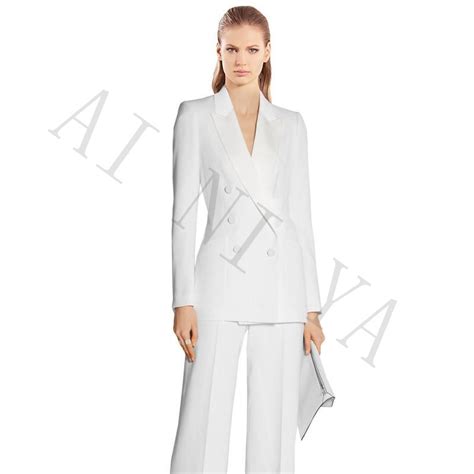Jacketpants Women Business Suits White Double Breasted