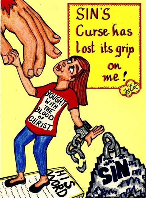 A Drawing Of A Woman Holding Up A Giant Hand With The Words Sins Curse