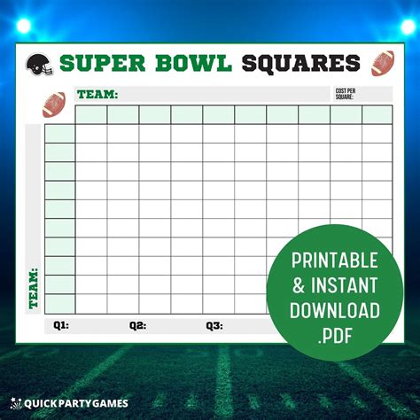 Printable Super Bowl Squares Game Super Bowl Squares Etsy