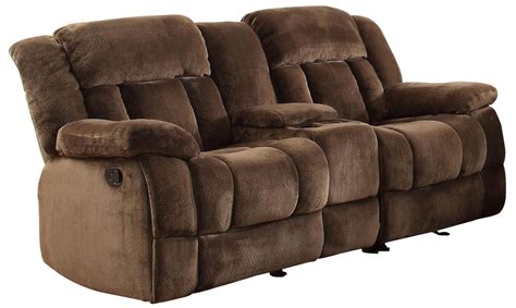 Laurelton Chocolate Double Glider Reclining Loveseat With Console From