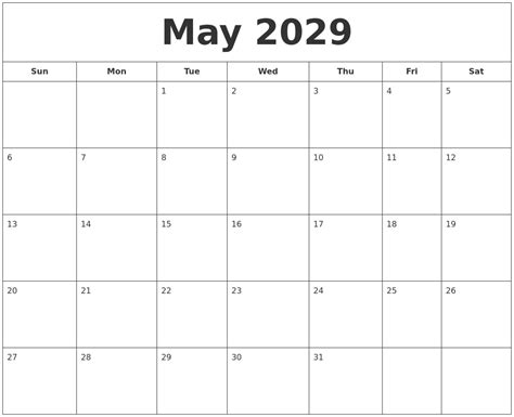 May 2029 Printable Calendar