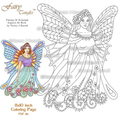 Fairy Tangles Printable Coloring Pages By Norma J Burnell Etsy Espa A