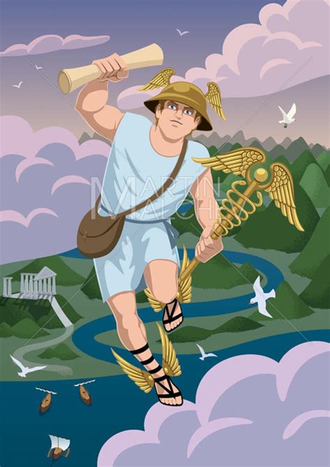 Hermes Vector Illustration Mercury God Greek Roman Etsy