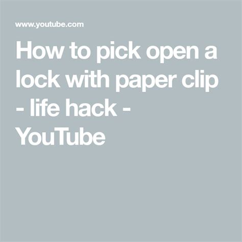 Try to feel each pin to adjust the tension accordingly. How to pick open a lock with paper clip - life hack - YouTube | Life hacks youtube, Life hacks ...