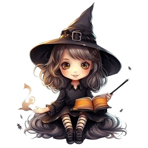 Fröhliches Halloween Süße Fröhliche Kleine Hexe Mit Zauberbuch Und