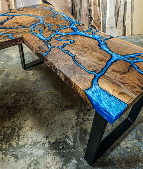 Deep pour casting epoxy, table top and bar top epoxy, and general purpose crafting epoxy. Walnut Fractal River Desk Top - Live Edge Desk - Epoxy River - Fractal Burning - River Table