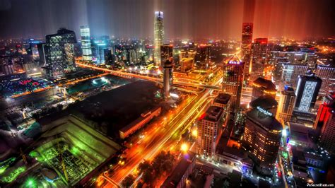 Cities Beijing In The Evening Night Lighting Of Streets Buildings
