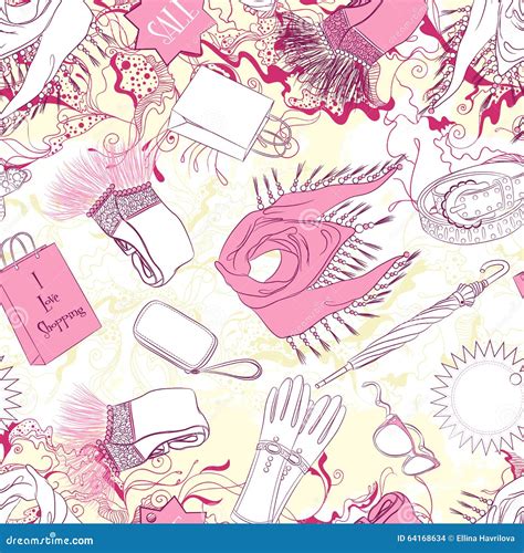 Seamless Pattern With Women Scarves And Fashion Accessories Stock