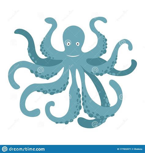 Vector Cute Cartoon Blue Octopus Isolated On White Background Vector