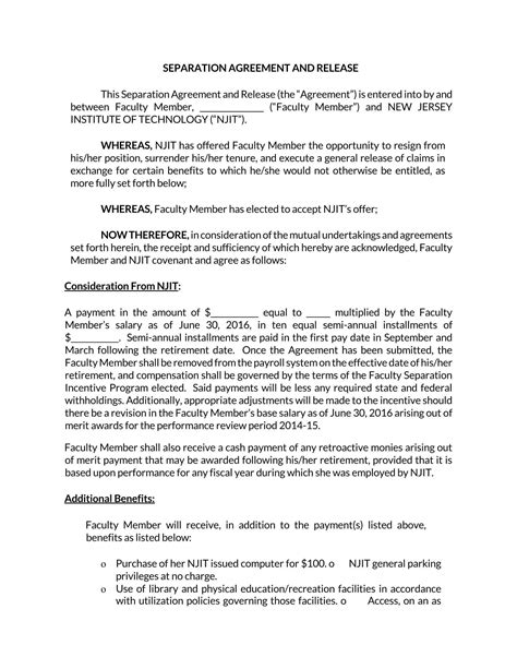 Free Separation Agreement Templates Word PDF