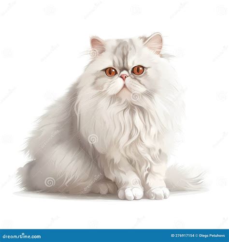 A White Fluffy Cat With Orange Eyes Sitting On A White Background With A White Background And A