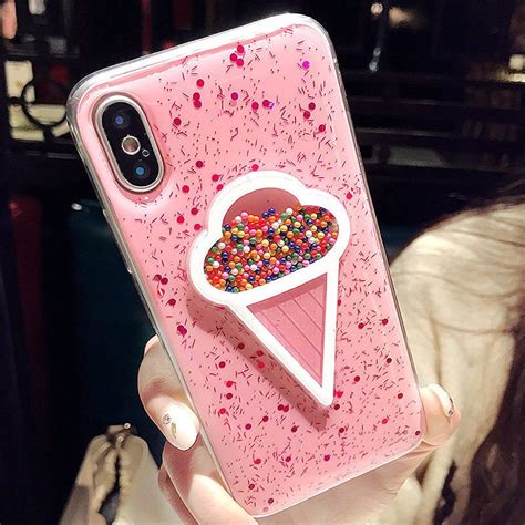 For Iphone X 8 6 7 Plus Cute Bling Glitter Ice Cream Soft Gel Case