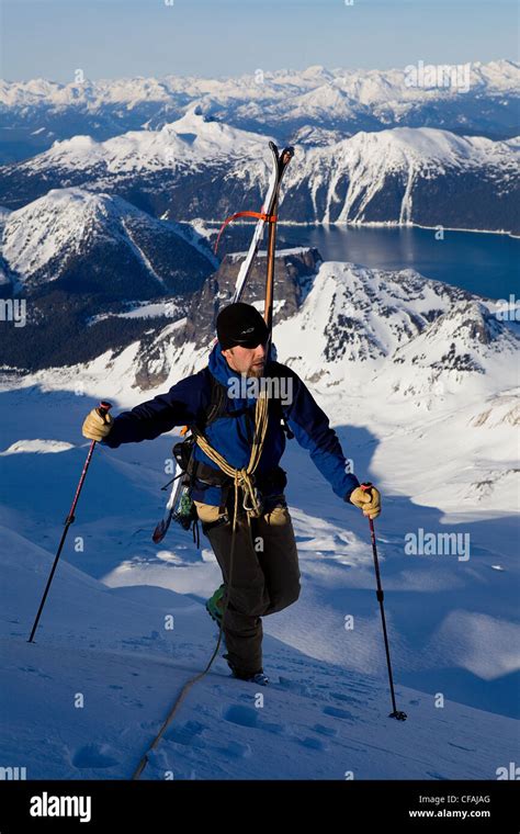 Man Hiking On Mount Garibaldi Coast Mountains British Columbia