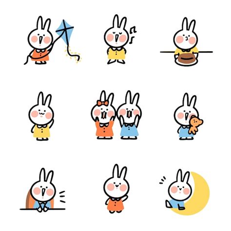 Premium Vector Cute Funny Bunny Rabbit Doodle Sticker Asset Set