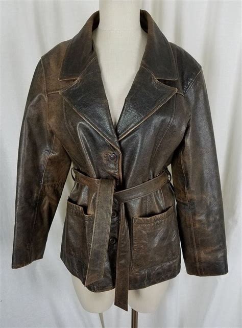 Wilsons Leather Distressed Weathered Brown Belted Sash Long Jacket Coat