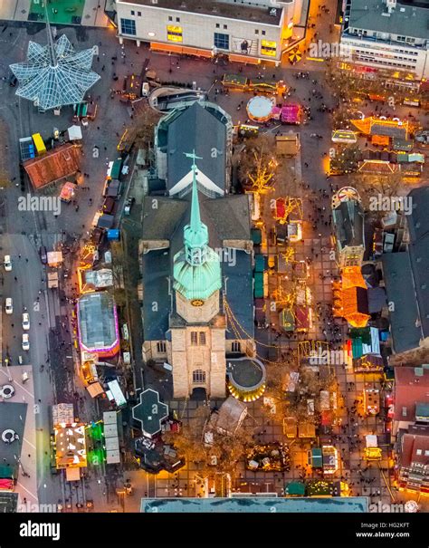 Aerial View Christmas Market At The Reinoldikirche Dortmund Ruhr