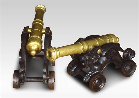 Pair Of Brass Ornamental Signal Cannons On Cast Iron Carriages