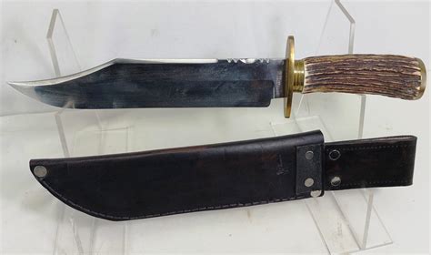 R And R Hiddleton Sawback Bowie Knife And Leather Scabbard Sally Antiques
