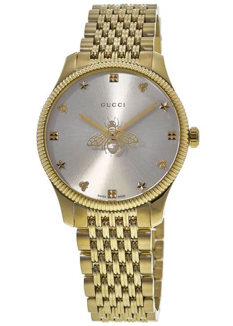 Gucci G Timeless Silver Dial Gold Tone Steel 36mm Womens Watch Ya1264155